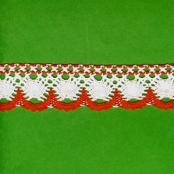 5 Yds 1 5/8" White/Orange Crochet Cluny 3468 5 Yds 1 5/8" White/Orange Crochet Cluny 3468