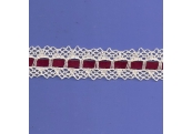 5 Yds  1 1/8" Ivory/Burgundy Crochet Cluny  4537 