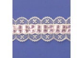 5 Yds  2 3/8"  Ivory/Pink Ribbon Beading Lace 4796