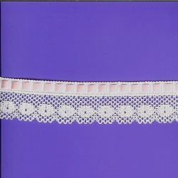 5 Yds  1 1/2"  White/wPink Beading Crochet     3018