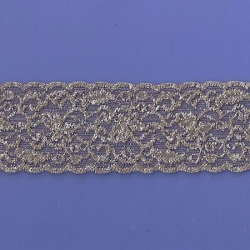 5 Yds  2 1/4"  Brown/Silver Stretch Lace  4291 