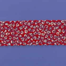 5 Yds  2 1/2"  Red/Silver Fillagree  Stretch Lace 4395 